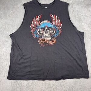 Celebrate Patriotic Freedom Skull Graphic Sleeveless Shirt Men's 2XL Black